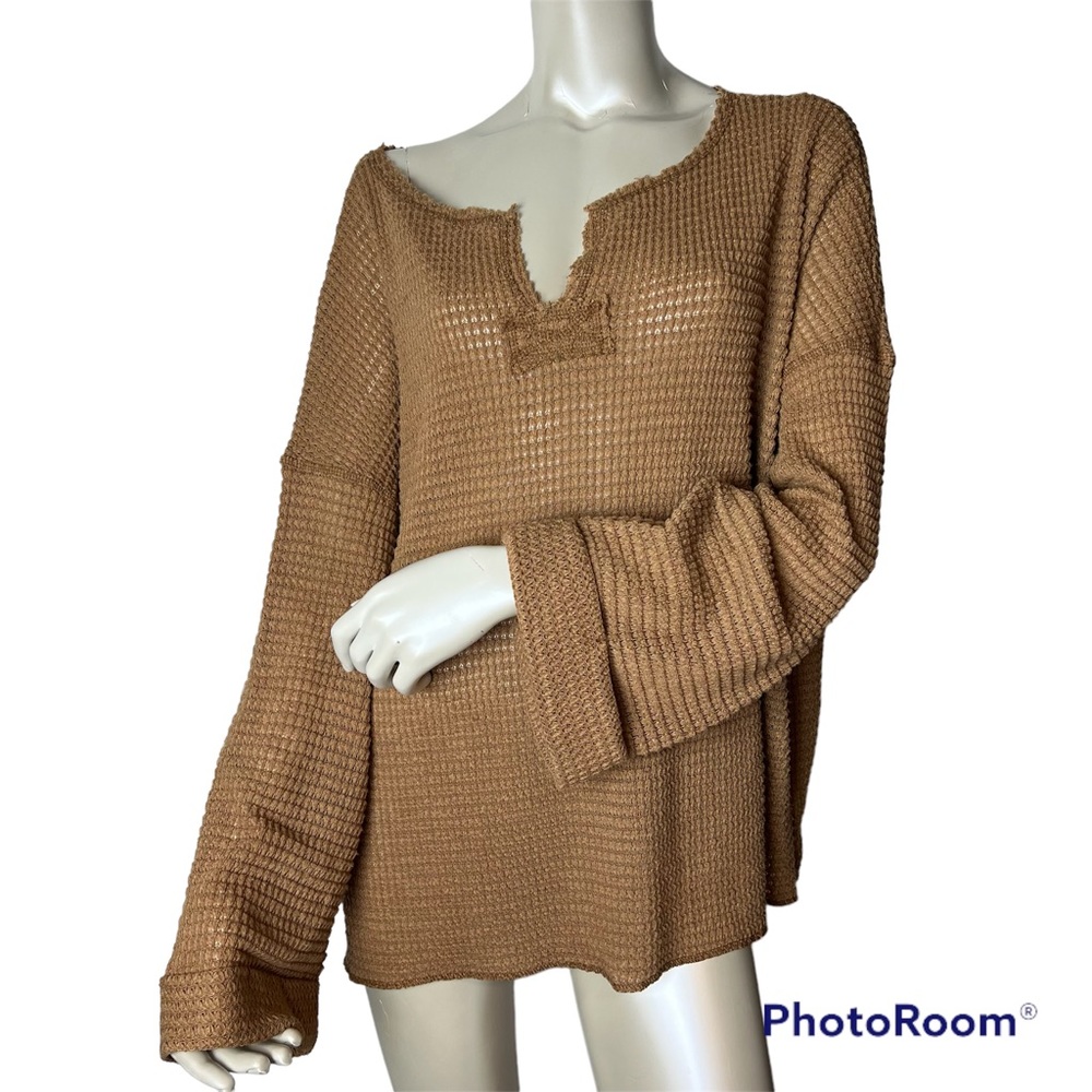 JODIFL Walnut Brown Waffle Knit Long Sleeve Top